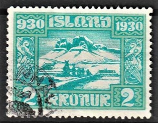 FRIMÆRKER ISLAND | 1930 - AFA 137 - Alting 1000 års jubilæum - 2 kr. blågrøn - Stemplet